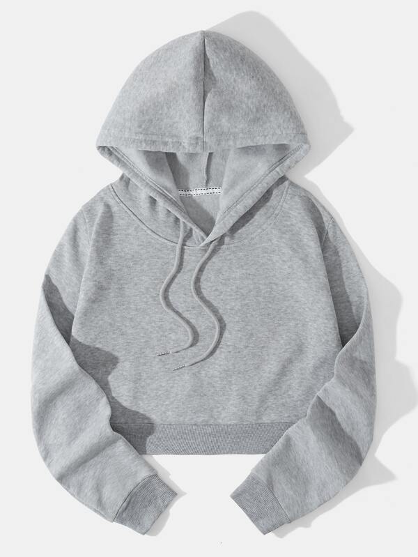 Thermal Lined Crop Drawstring Hoodie