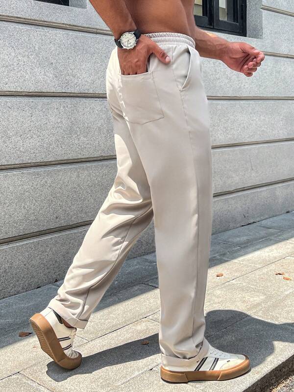 Men Drawstring Waist Slant Pocket Pants