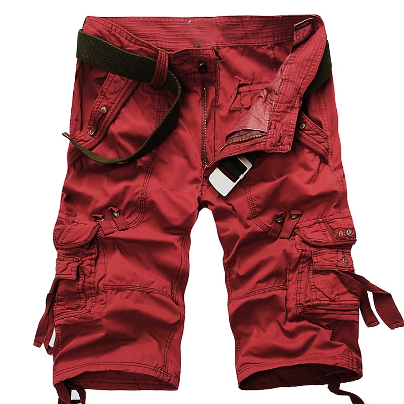 Men's Cargo Shorts Shorts Hiking Shorts Leg Drawstring 6 Pocket Plain Comfort Outdoor Daily Going out Cotton Blend Fashion Streetwear Army