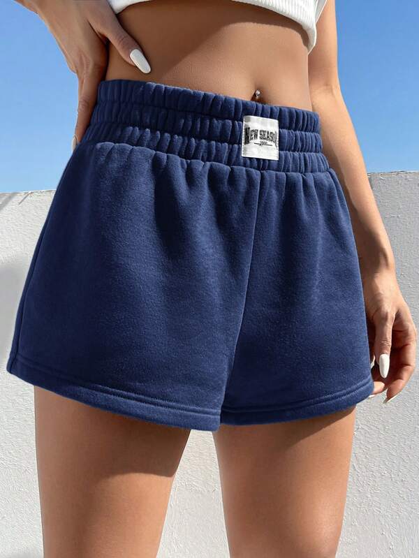 Letter Patched Detail Elastic Waist Shorts