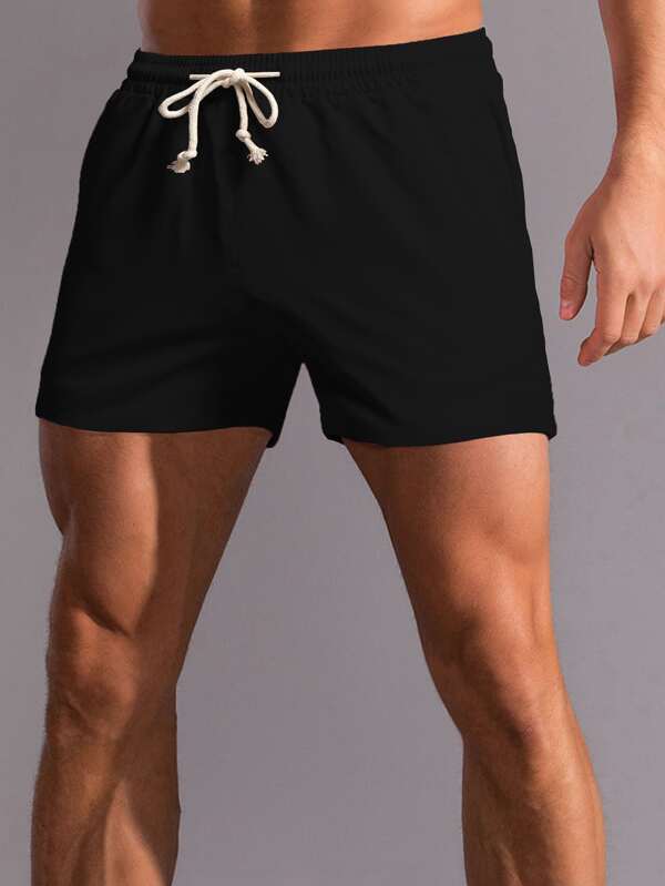 Men Solid Drawstring Waist Shorts