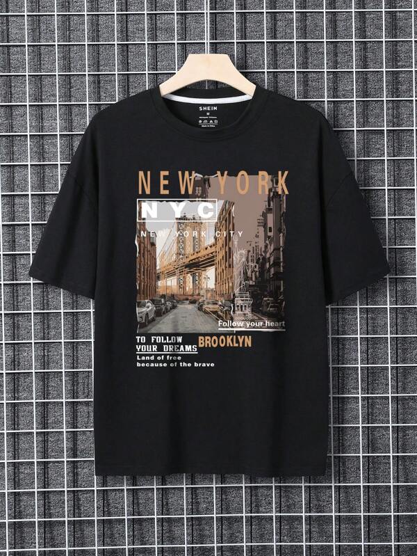 Men Building & Slogan Graphic Tee