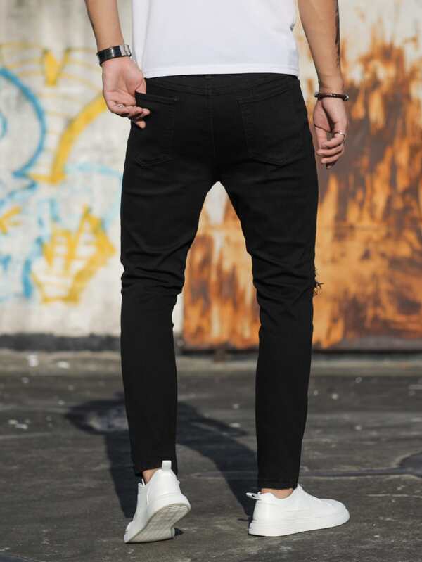 Men Cotton Ripped Frayed Skinny Jeans