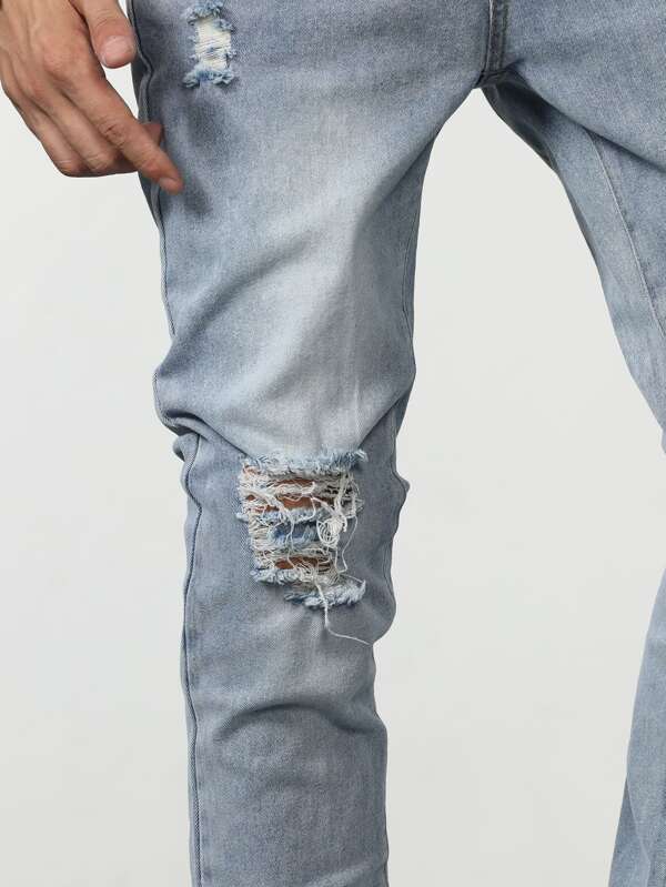 Men Cotton Slant Pocket Ripped Jeans