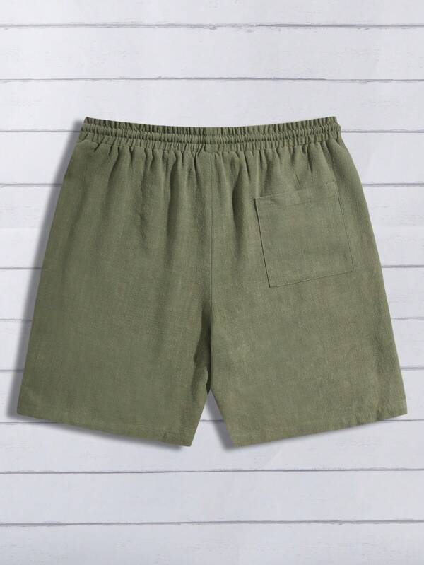 Men Drawstring Waist Slant Pocket Shorts