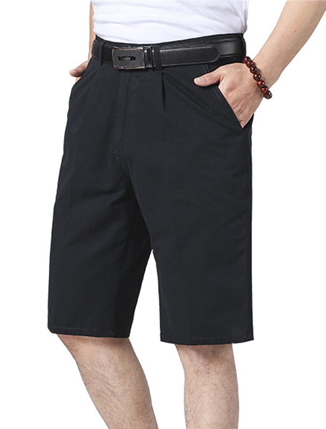 Men's Bermuda shorts Work Shorts Pleated Shorts Pleated Pocket Plain Breathable Outdoor Knee Length Business Casual Daily 100% Cotton Fashion Formal