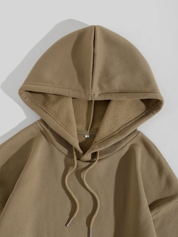 Solid Kangaroo Pocket Drawstring Thermal Hoodie