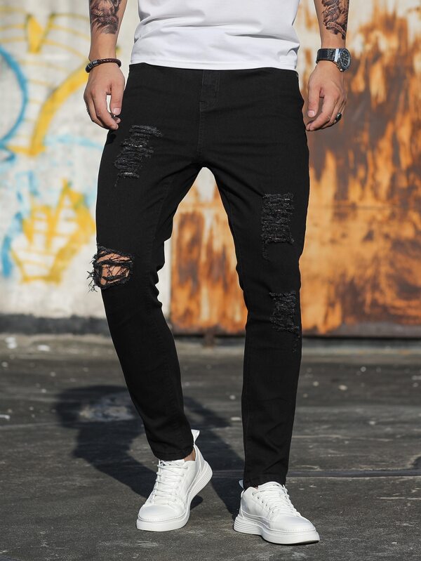 Men Cotton Ripped Frayed Skinny Jeans
