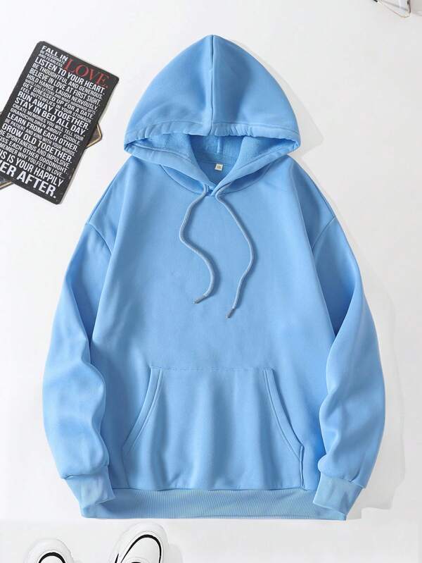 Men Plus Kangaroo Pocket Drawstring Thermal Lined Hoodie