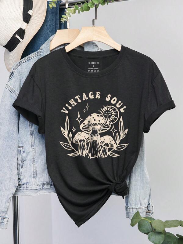 Mushroom And Letter Graphic Tee