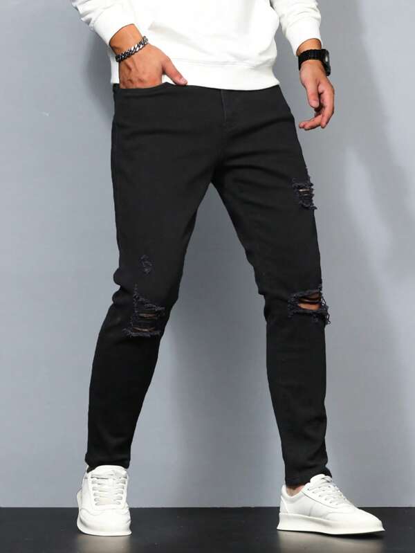 Men Ripped Frayed Skinny Jeans
