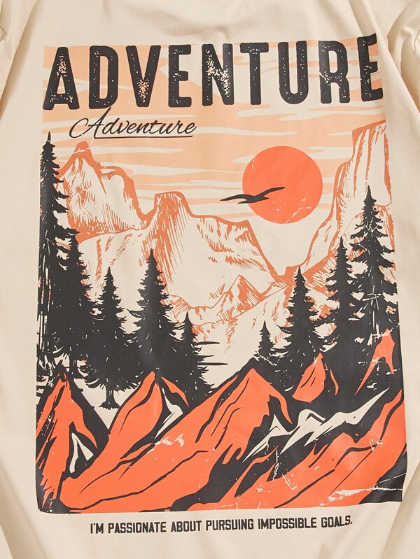 Men Mountain & Letter Graphic Tee