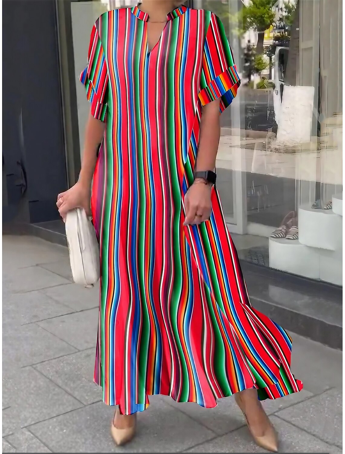 Women's Print Split Neck Maxi long Dress Daily Half Sleeve Summer Spring