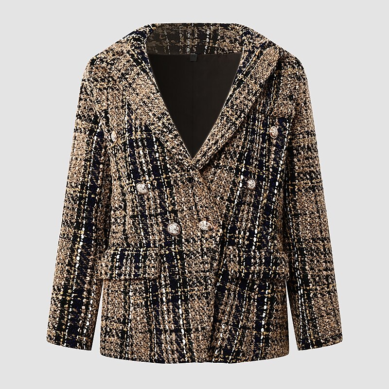 Women's Blazer Geometric Print Plaid Long Sleeve Coat Spring Fall Valentine's Day Double Breasted Regular Jacket Red