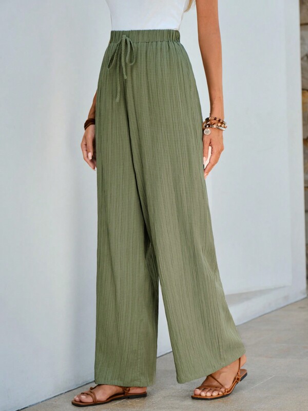 Solid Knot Waist Wide Leg Pants