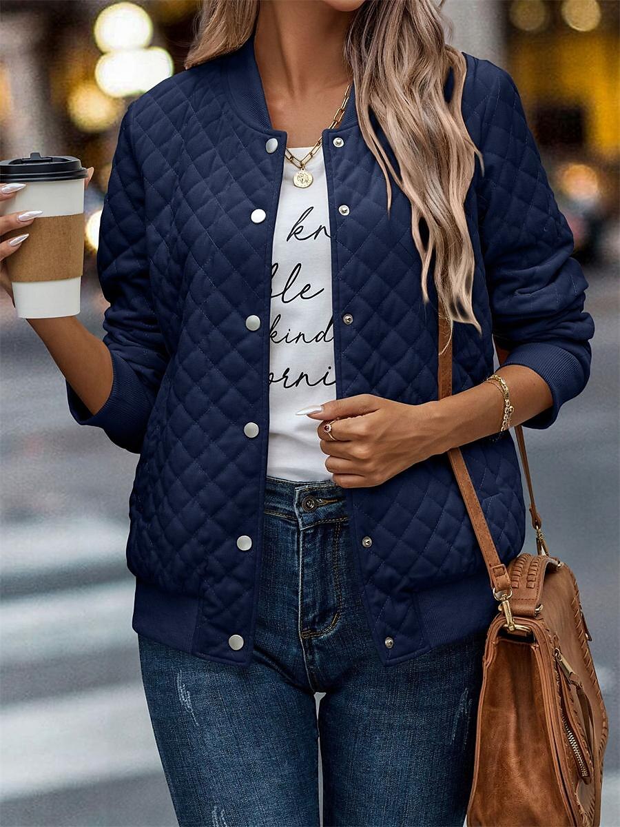 Women's Winter Jacket Warm Comfortable Outdoor Street Daily Wear Going out Pocket Single Breasted Stand Collar Fashion Modern Casual Street Style