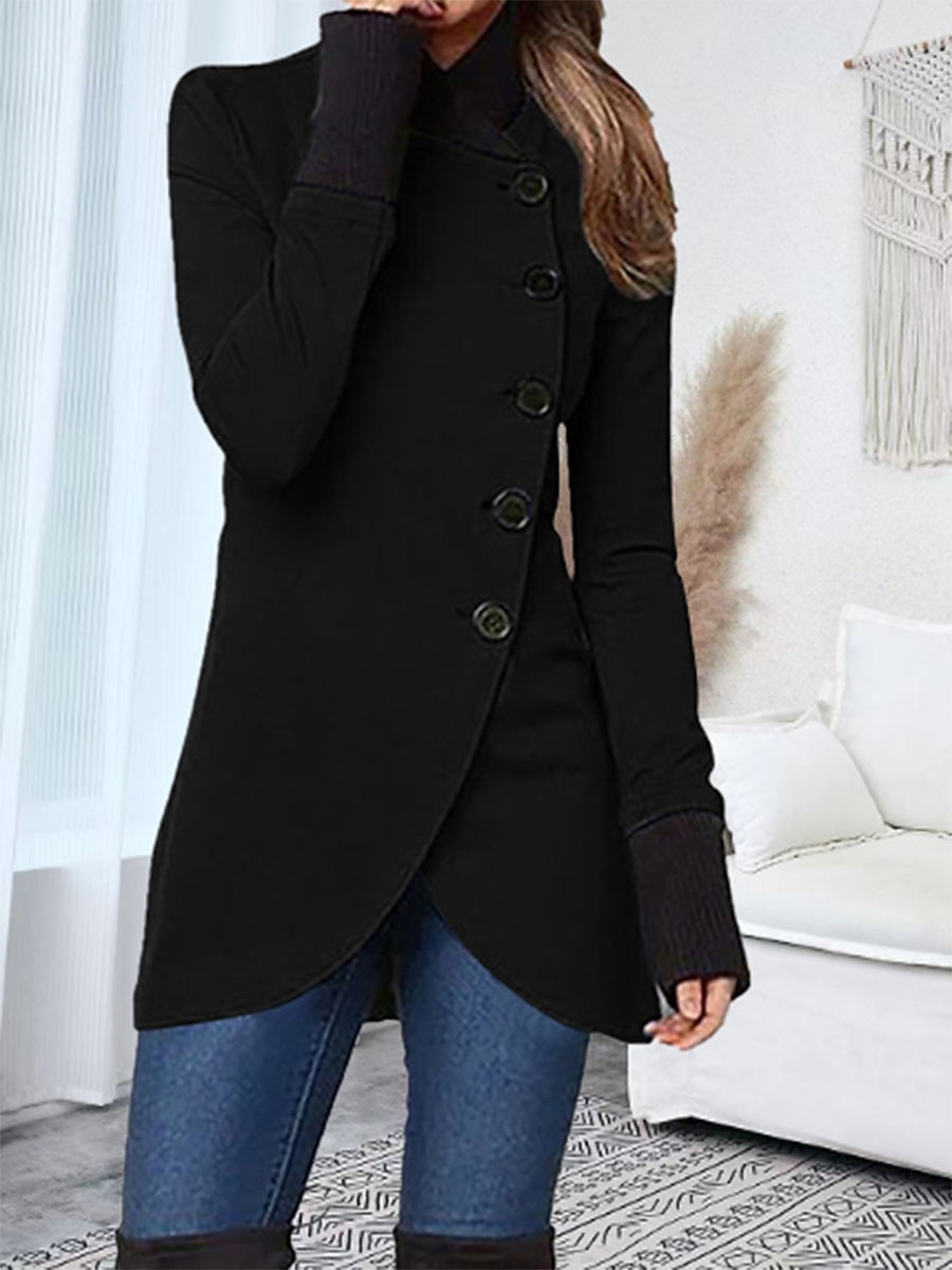 Women's Overcoat Long Pea Coat Single Breasted Stand Collar Trench Coat Slim Fit Winter Coat Windproof Warm Comtemporary Stylish Casual Jacket Long Sleeve
