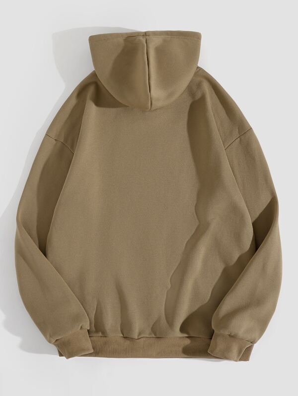 Solid Kangaroo Pocket Drawstring Thermal Hoodie