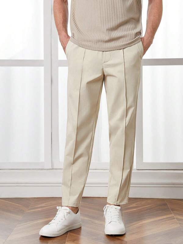 Men Solid Drawstring Waist Seam Detail Pants