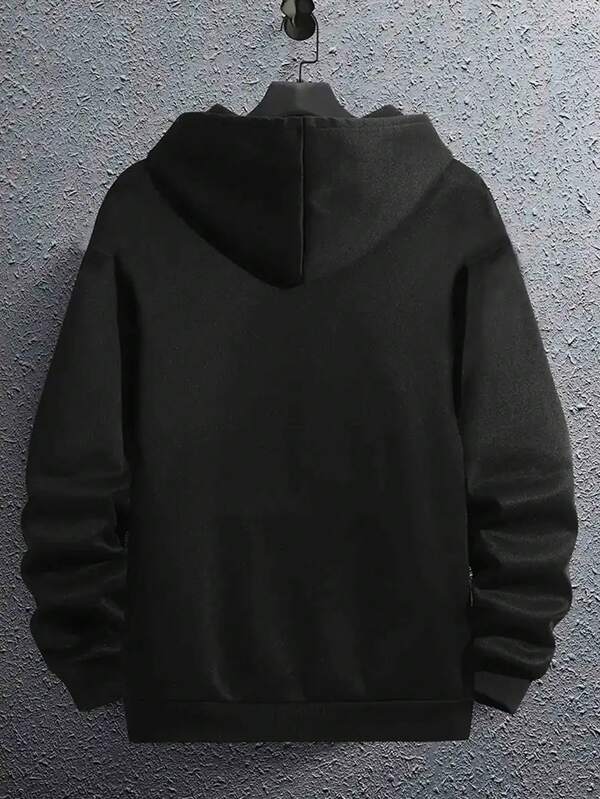 Men Spider Print Zip Up Thermal Lined Hoodie