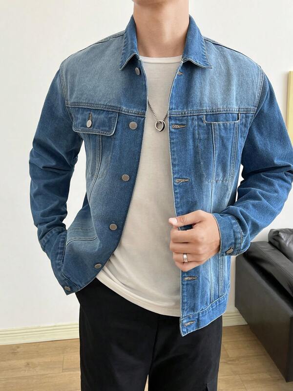 Men Flap Pocket Denim Jacket