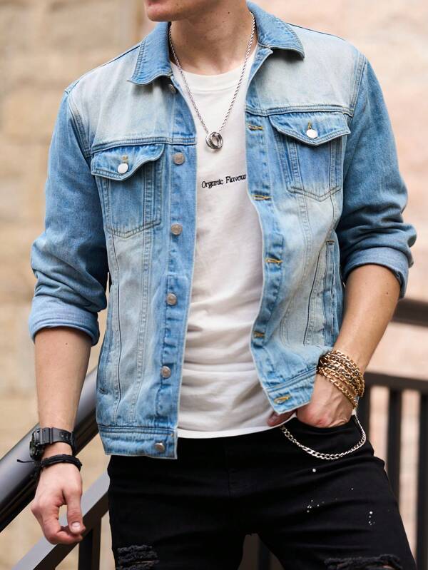 Men Flap Pocket Denim Jacket