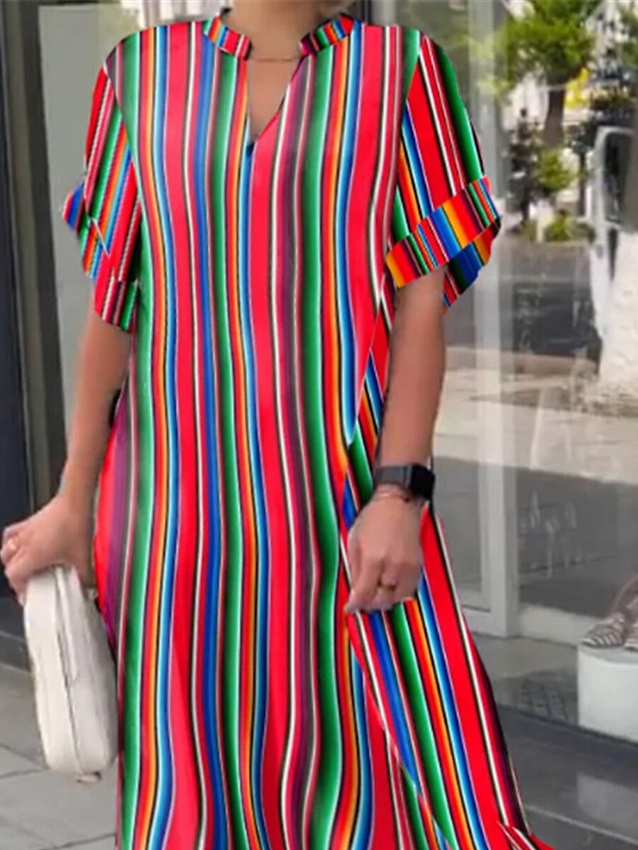 Women's Print Split Neck Maxi long Dress Daily Half Sleeve Summer Spring