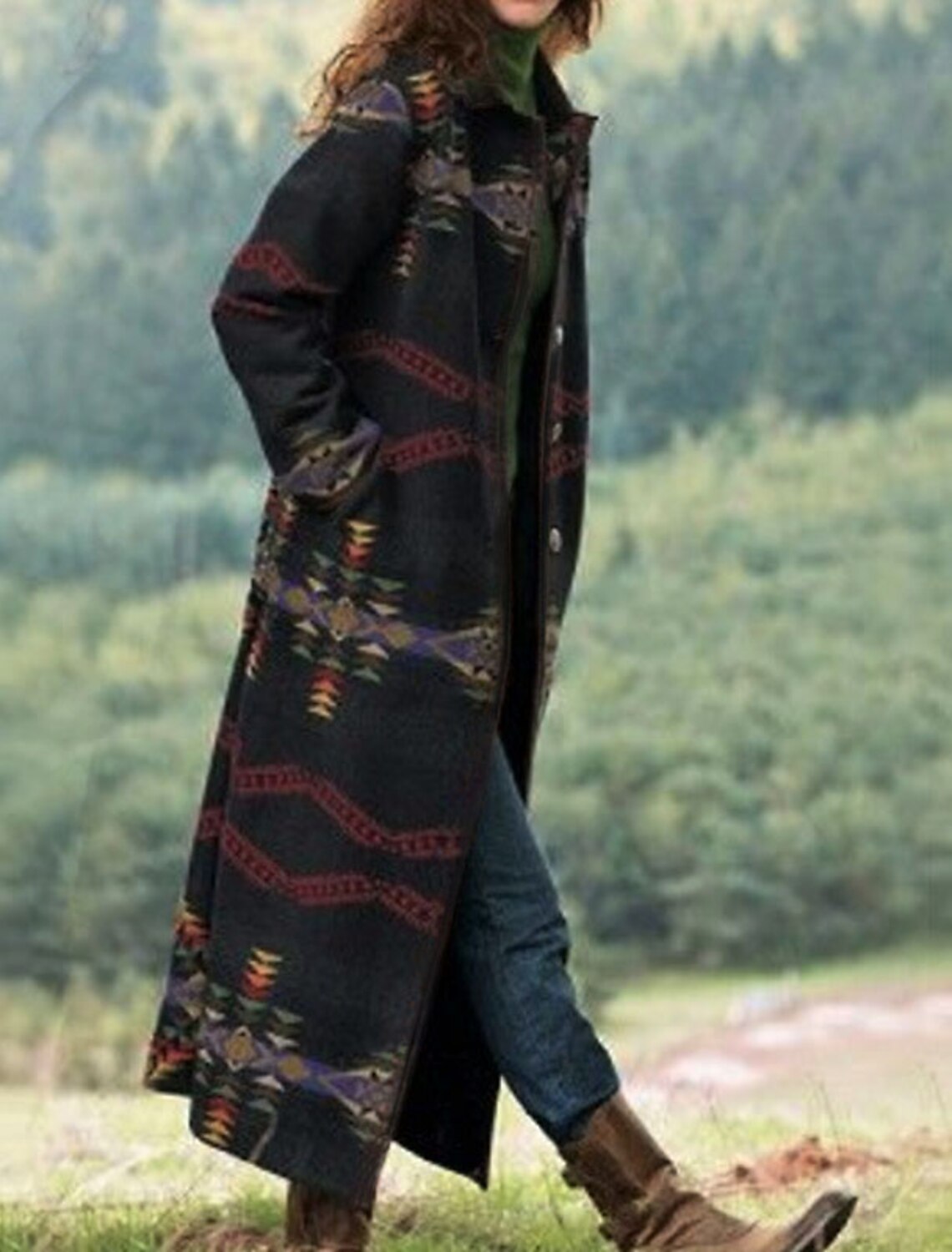 Women's Winter Coat Long Overcoat Single Breasted Lapel Pea Coat Thermal Warm Windproof Trench Coat with Pockets Retro Print Outerwear Fall Outerwear Long Sleeve Black