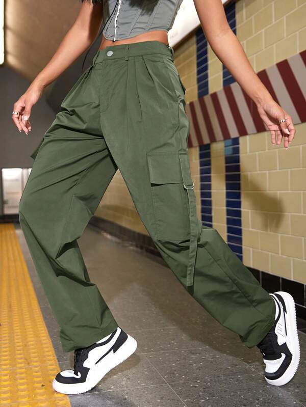 Flap Pocket Side Plicated Detail Cargo Pants