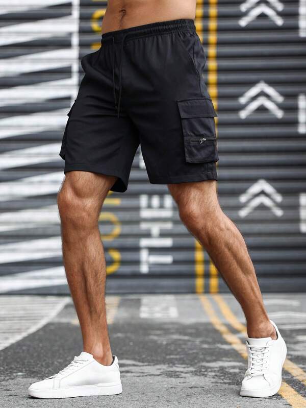 Men Flap Pocket Drawstring Waist Cargo Shorts