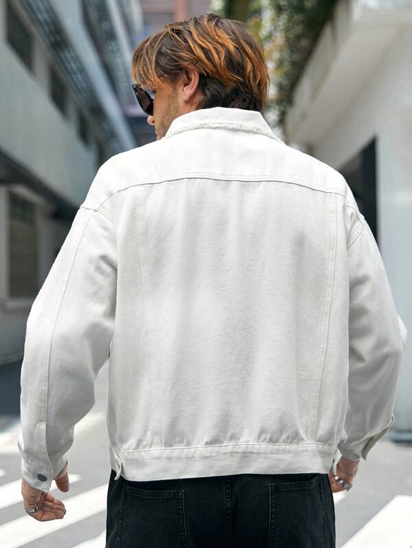 Men Flap Pocket Drop Shoulder Denim Jacket