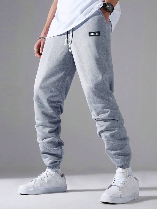 Men Letter Patched Drawstring Waist Sweatpants