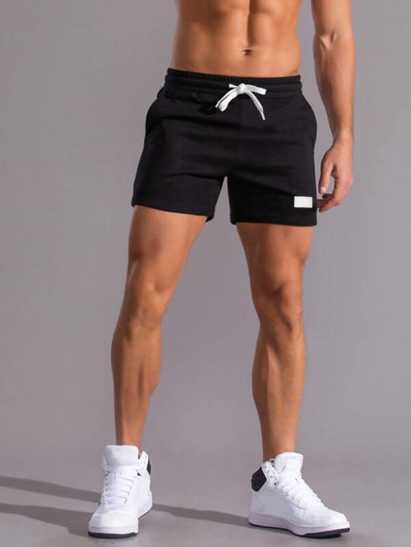 Men Patched Detail Drawstring Waist Shorts