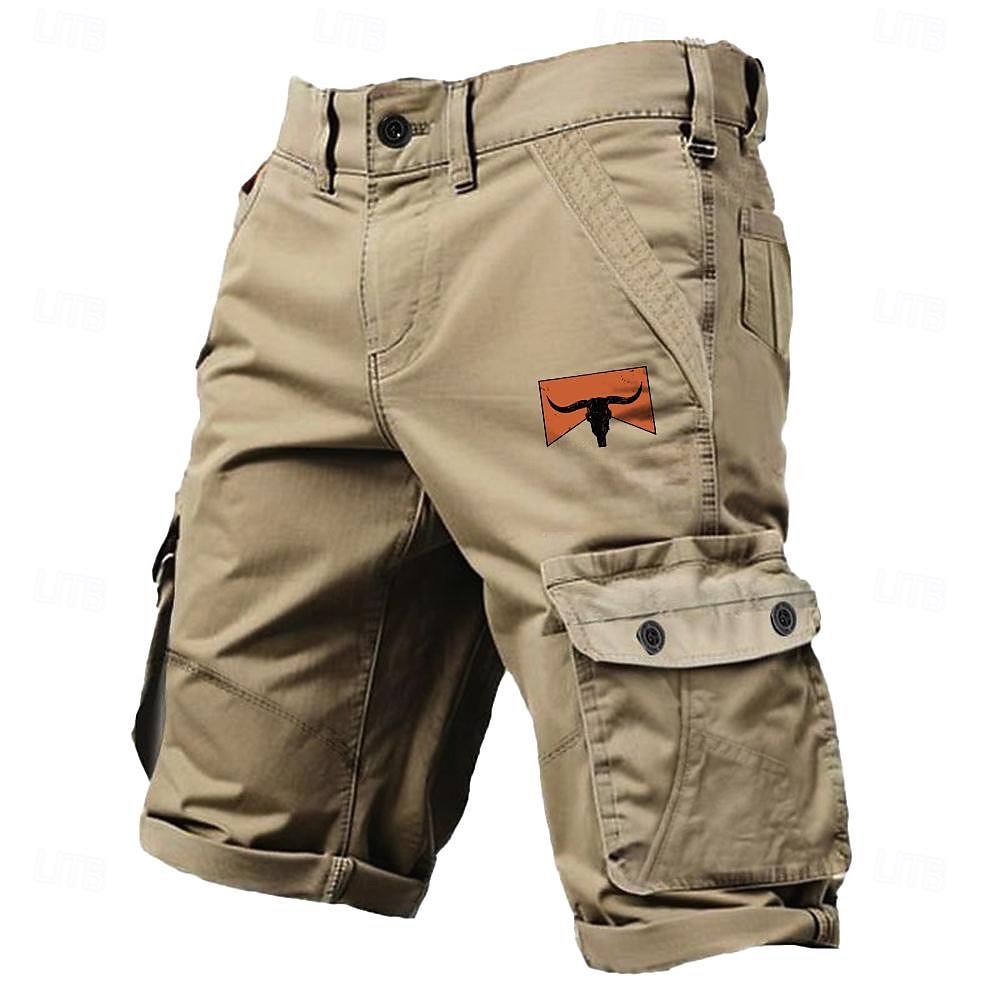 Men's Cargo Shorts Multi-Pockets Cowboy Printed Outdoor Short Sports Classic Micro-elastic Cargo