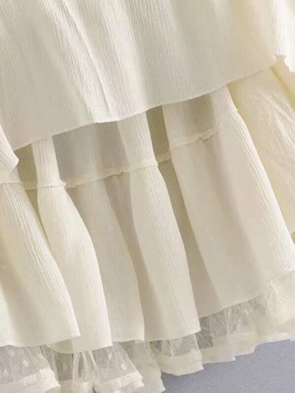 WYWH Dobby Mesh Self-Tie Ruffled Halter Dress