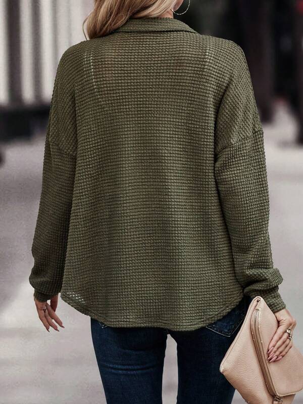 Drop Shoulder Pocket Patched Button Front Coat