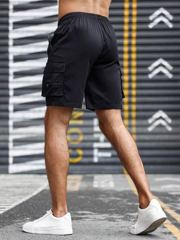 Men Flap Pocket Drawstring Waist Cargo Shorts