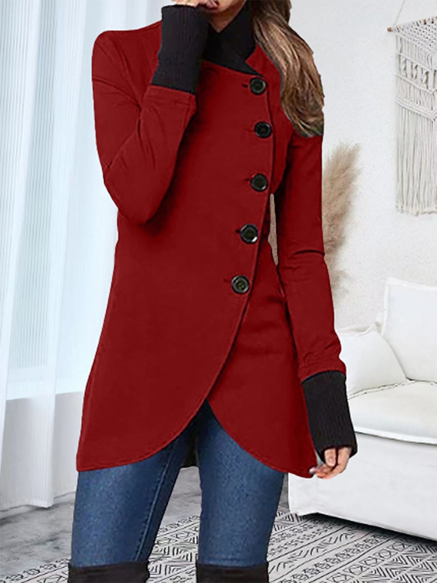 Women's Overcoat Long Pea Coat Single Breasted Stand Collar Trench Coat Slim Fit Winter Coat Windproof Warm Comtemporary Stylish Casual Jacket Long Sleeve