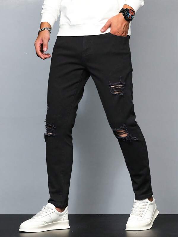 Men Ripped Frayed Skinny Jeans
