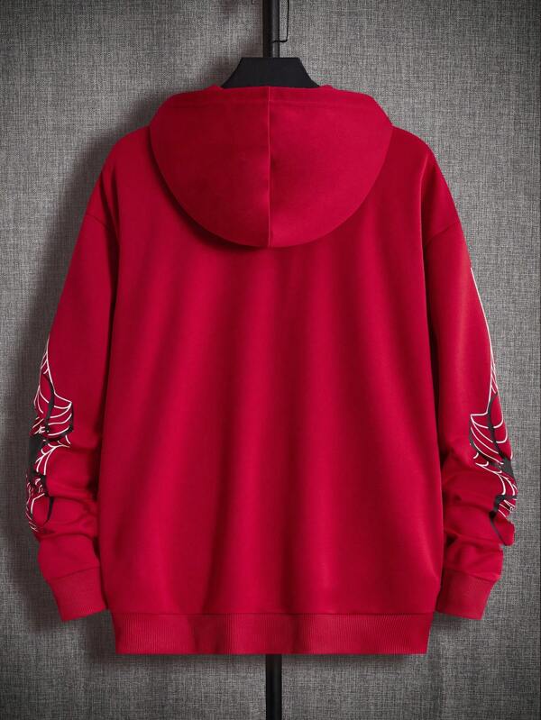 Men Spider Web Print Zip Up Hoodie Without Tee