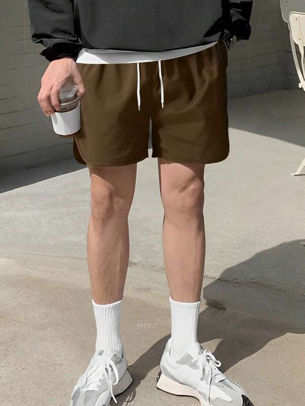 Men Drawstring Waist Solid Shorts