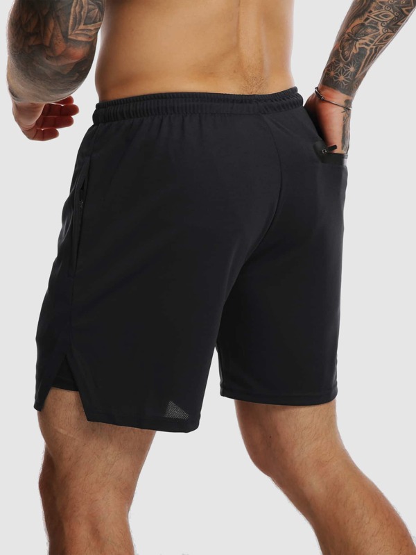Men 2 in 1 Shorts With Phone Pocket Side Drawstring Waist Shorts