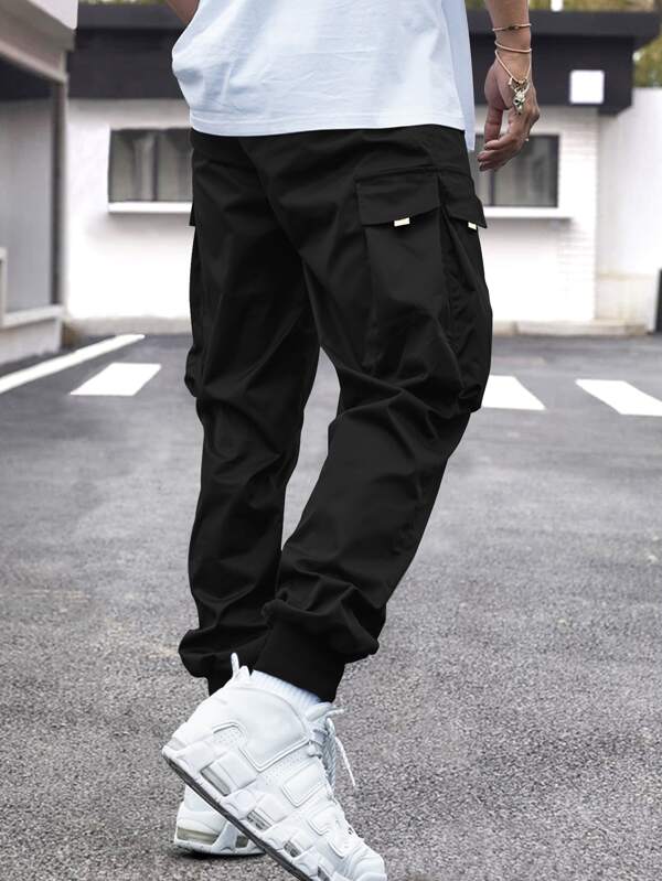 Men Drawstring Waist Cargo Pants