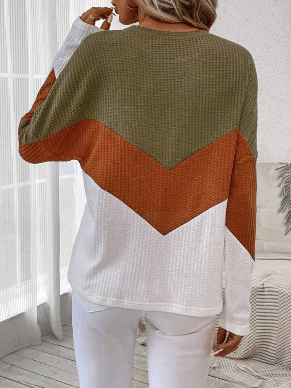 Colorblock Drop Shoulder Waffle Knit Tee