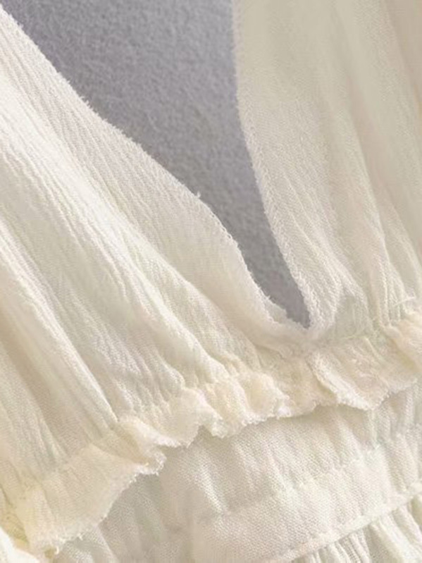 WYWH Dobby Mesh Self-Tie Ruffled Halter Dress