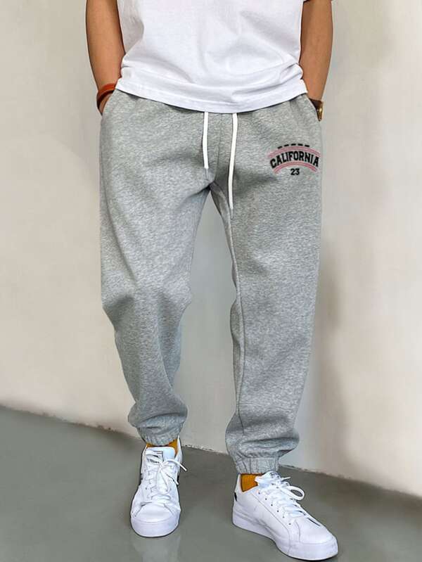 Men Letter Graphic Drawstring Waist Sweatpants