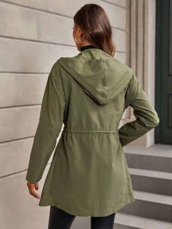 Drawstring Waist Hooded Coat