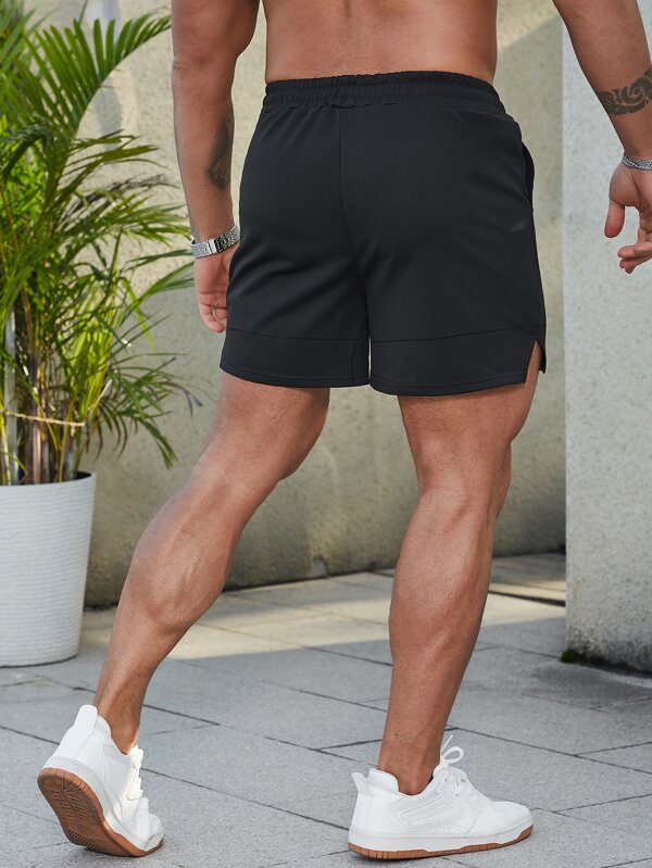 Men Drawstring Waist Split Hem Shorts