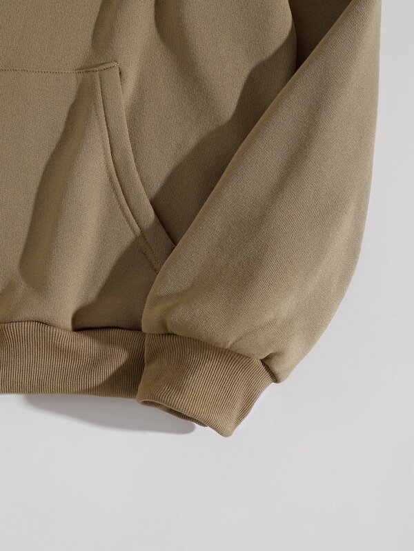 Solid Kangaroo Pocket Drawstring Thermal Hoodie