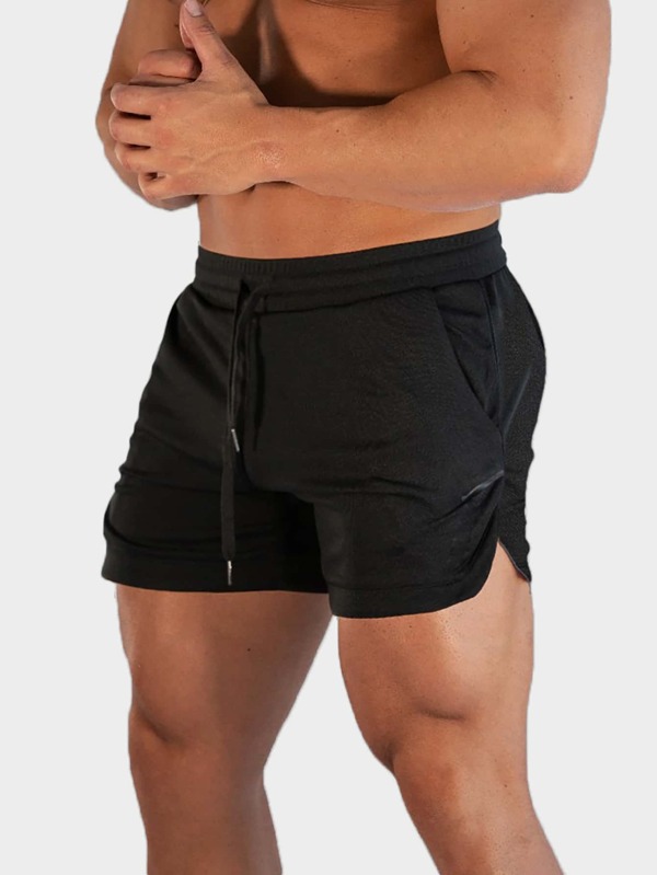 Men Solid Drawstring Waist Shorts